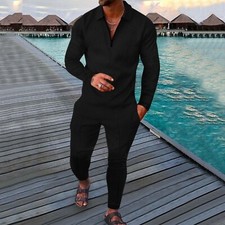 Men's Polo Tracksuit Sets Long Sleeve Outfits 2 Piece Sweatsuit Comfy Casual Set
