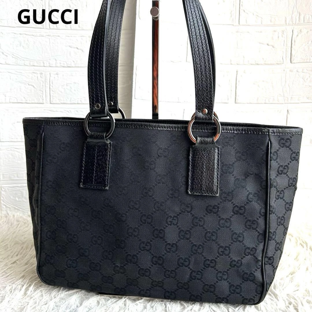 Sac à main Gucci, toile, logo GG, noir. Sac fourre tout jour fourre tout authentique 