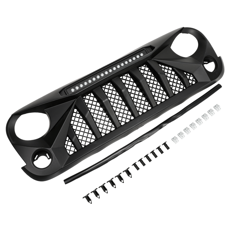 Front Bumper Hood Grille Grill w/LED OffRoad fit For Jeep Wrangler JK