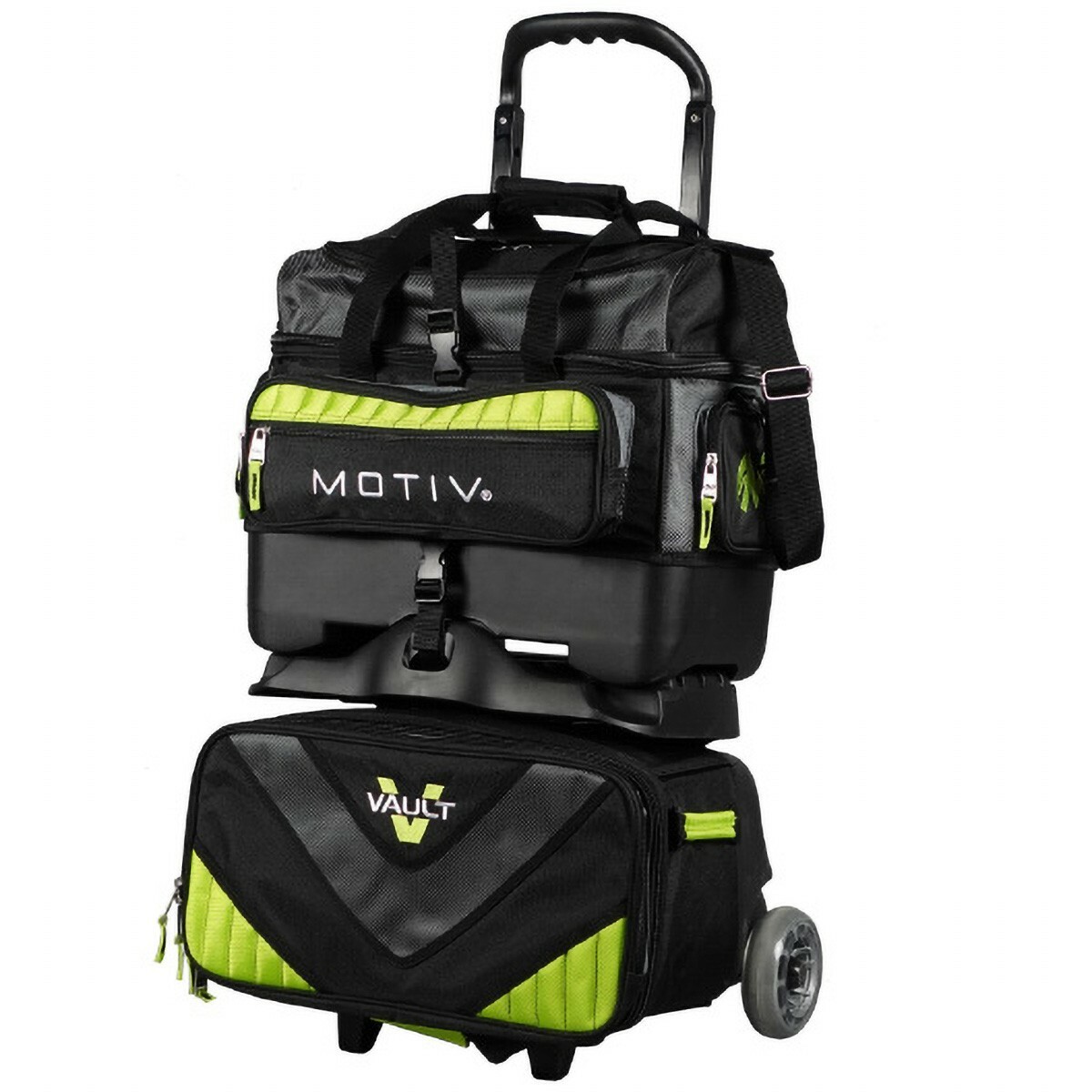MOTIV VAULT ボウリング用バッグ ホイール付き Motiv Vault 4 Ball Quadruple Roller Bowling Bag Black Lime