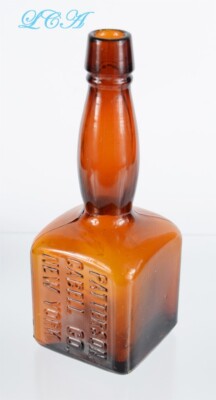 Mini PATTERSON & CABELL Co sample LADY LEG bitters type BOTTLE square amber BIM