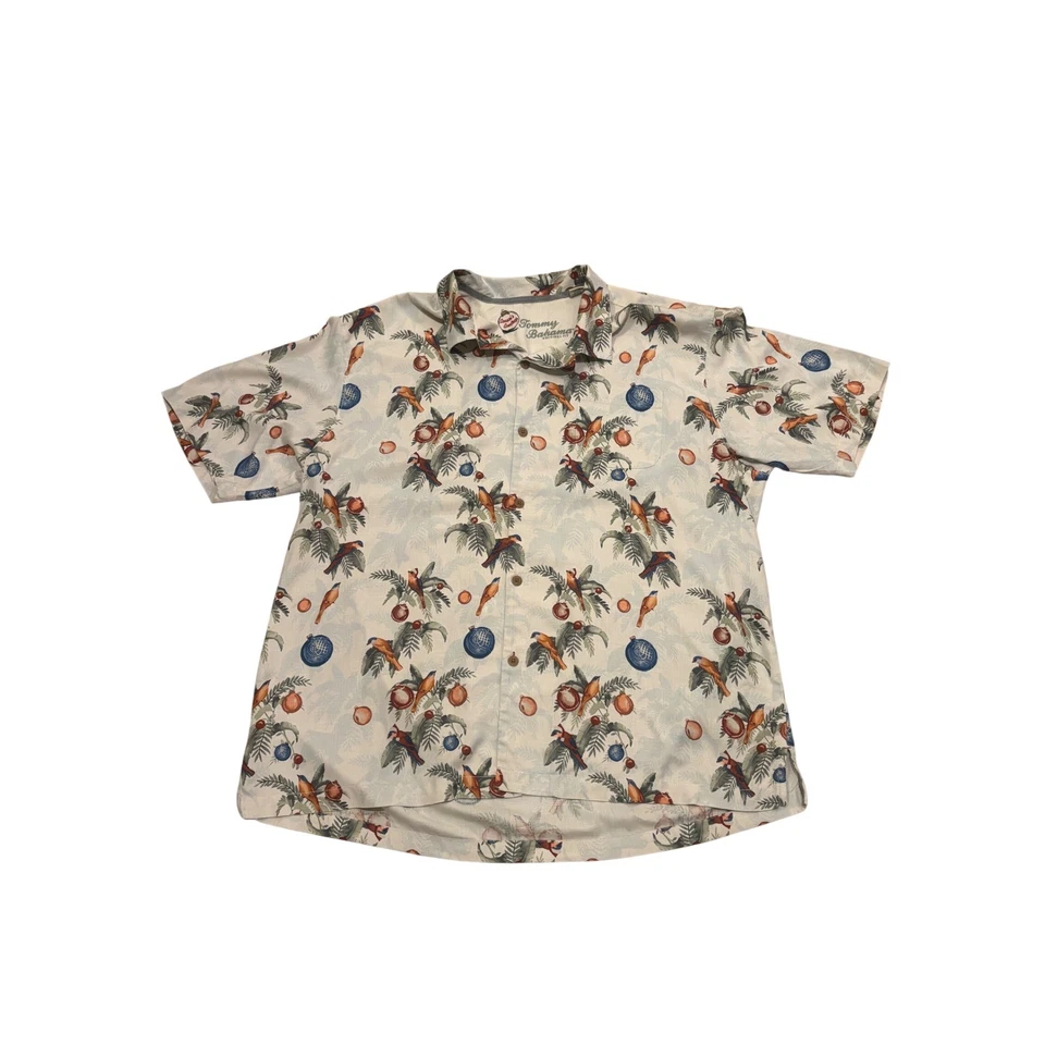 Tommy Bahama Mens Silk Hawaiian Shirt Christmas Birds Ornaments Tropical XXL - Image 2 of 4