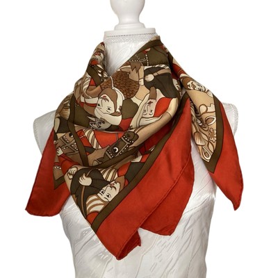 Vintage Hermes Scarf Silk Orange 1970s Ali Baba Twill Pierre Peron Muted Tones