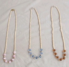 Pink Blue Brown Set Of 3 Handmade Necklaces 19"