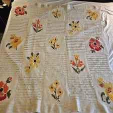 Vintage Hecho a Mano Crochet Tiro Floral Afgano Cottagecore Boho 68x56