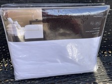 HUDSON Park King Bedskirt, NWT, White With Light Gray Trim