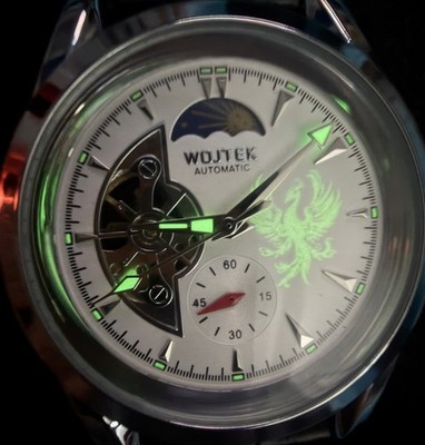 Wojtek Men s Automatic Open Heart Sun/Moon w/ Luminous Dragon Motif Dial