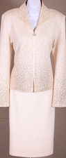 ST.JOHN Women's Cream Silver Gold Sequins Studs Rhinestone Jacket Skirt Sz 12