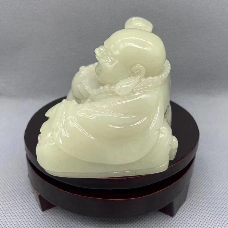 Pedra Brilhante Maitreya Buda Fortuna Mármore Branco Decoração para Casa Presente - Imagem 3 de 4