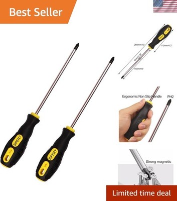 2Pcs Phillips Screwdriver 6 inch Shaft Non-Slip Grip Screwdriver Magnetic Tip...