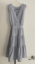 Tommy Hilfiger Blue White Striped V Neck Tied Tiered Dress Size 2