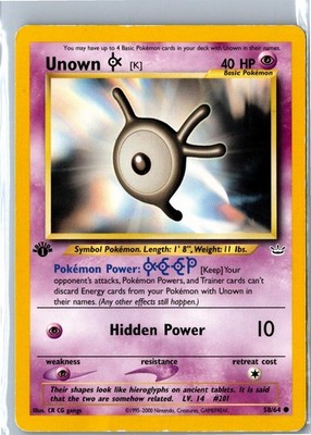 Pokemon Card - Unown [K] Neo Revelation 58/64 2001 Common 1st Edition HP