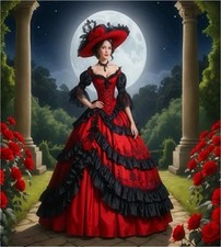 Gothic Red Black Wedding Dresses Sweetheart Half Sleeves Vintage Bridal Gowns