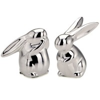 Deko Hasen Paar Je Ca 6.5 Cm 2-Teiliges Porzellan Mini Hasenfiguren Set Wohndeko