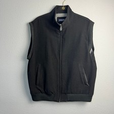 Austin Reed London Mens Large Black Wool Cashmere Full Zip Bomber Vest Mock Neck