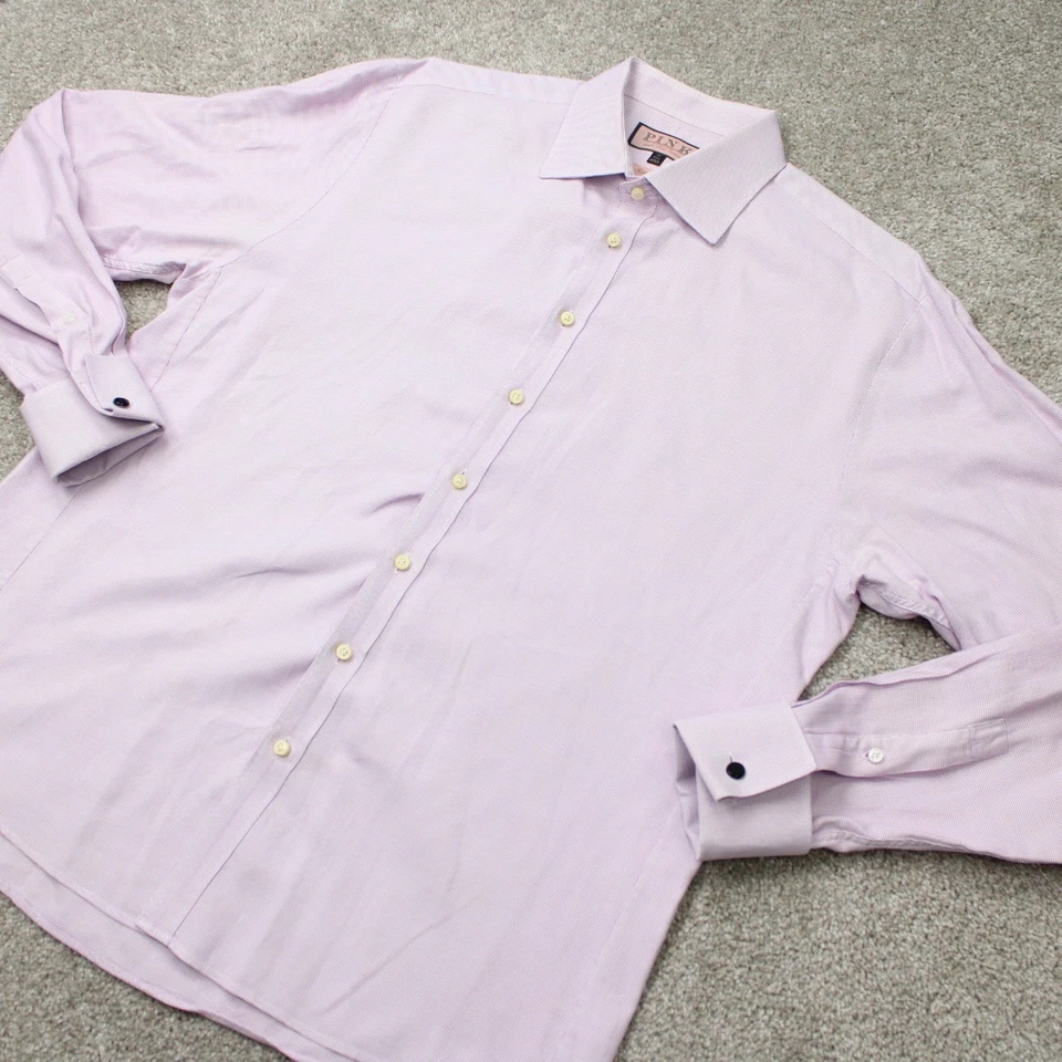 Camisa de Vestir Thomas Rosa Para Hombre 17, 43 Rosa Calce Ajustado 100% Algodón Puño Francés L/S Foto 4 de 4