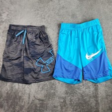 Nike Under Armour Shorts Boys L Blue Black Athletic Gym Active Training Lot Of 2