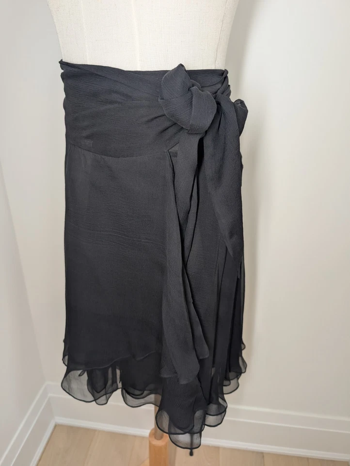 Mujer Ralph Ralph Lauren Negro 100% Seda Doble Capa Semi Transparente Estilo Envolvente... Foto 4 de 4