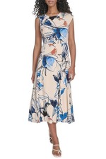 Calvin Klein Womens Printed Sleeveless A-Line Dress 8 Antique White - NWT $134