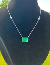 Colombian Green Emerald 14K White Gold Over Diamond Pendant Necklace with Chain