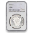 1881-S $1 MORGAN DOLLAR US MINT 90% SILVER COLLECTIBLE COIN NGC CERTIFIED MS63