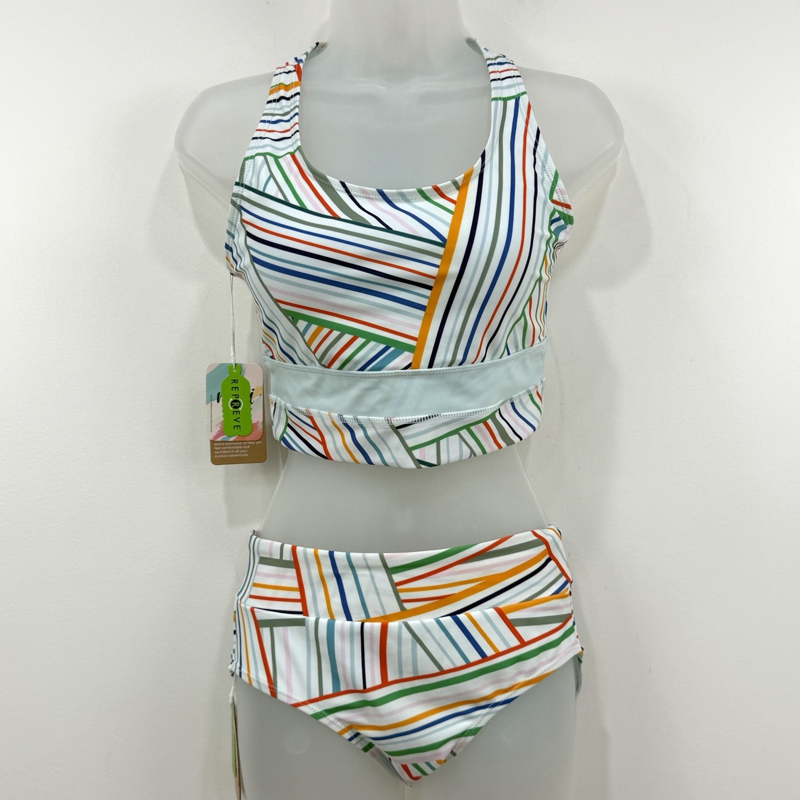 Nani Swimwear Swimsuit S/M NWT Zari Bikini Set Stripe Retro Beach Coastal UPF 50