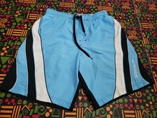 Vintage Men's Speedo Swim Trunks Board Shorts Size M Blue Embroidered Side Logo