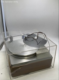 Vintage Empire 398 Turntable 1962 Wood Base & Silver Metal Plate With Dust Cover