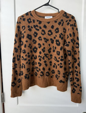 Old Navy Leopard Print Knit Pullover Sweater Crew Neck Long Sleeve Brown Black M