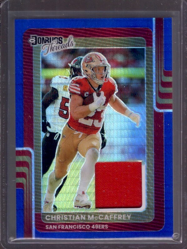 CHRISTIAN McCAFFREY 2025 Donruss Optic Threads Blue Hyper Game Jersey #DTBH-CMY