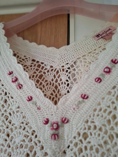 Monsoon Crochet Top Size Uk 16 Lace Short Sleeve Boho Floral Beach - Picture 3 of 3