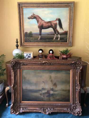 Antique master oil painting. Very old ship rescue. Huge 51 x 40 - Picture 3 of 9
