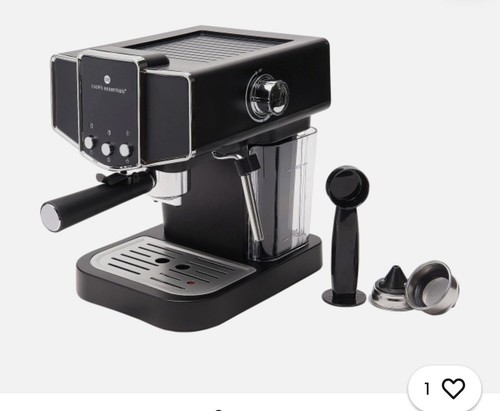 Cooks Essentials 15-Bar Pump Espresso Maker W/ Frother (Black)