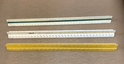 Lot Of 3 Vintage 3 sided Drafting Architect Ruler Helix,Teledyne Post, Dietzgen