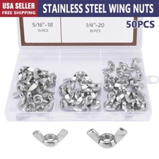 50 PC Wing Nuts Assorted kit 1/4"-20 5/16"-18 SAE Steel 2Size Wing Nut Fasteners