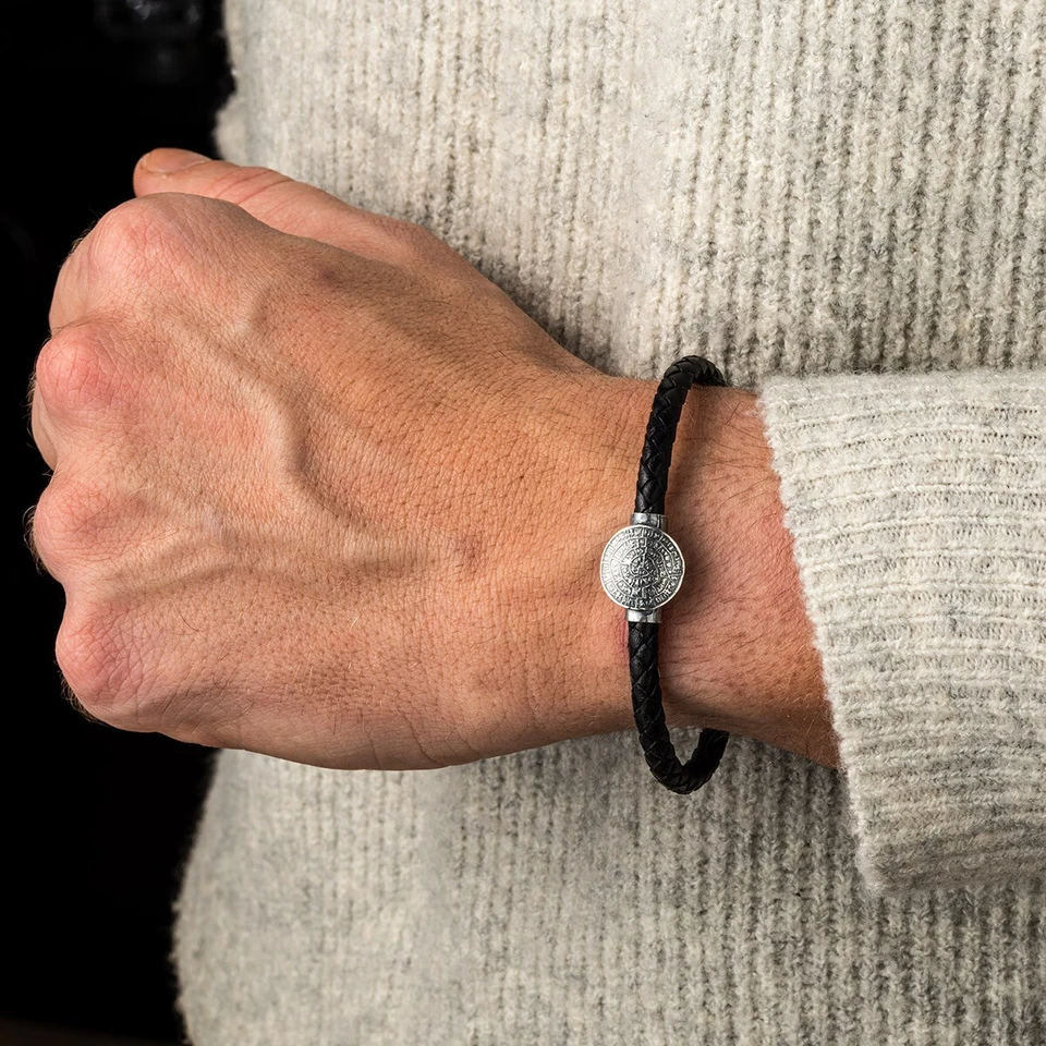 Phaistos 光盘皮革手链,手工制作男式手链,希腊珠宝 — 第 3/4 张图片