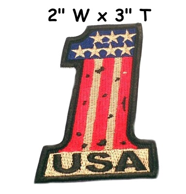 USA 1 EMBROIDERED PATCH AMERICAN FLAG ONE PATRIOTIC IRON-ON United States Emblem