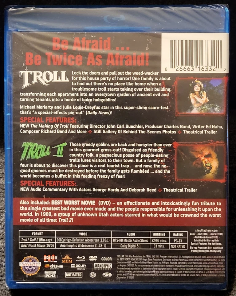 TROLL / TROLL 2 + Best Worst Movie 2 Disc (Blu-ray + DVD) Scream Factory OOP  - Image 2 of 4