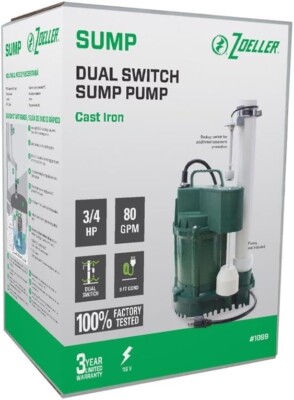 Zoeller 3/4 HP 80 gpm Cast Iron Vertical Float Switch AC Submersible Sump Pump