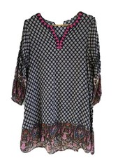 Umgee USA Womens Medium Tunic Dress Blue Embroidered Boho Aline Hi Low Medallion