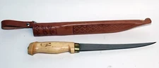 Vintage J. Marttiini Rapala Enscribed Fish Fillet Knife w/Leather Sheath Finland