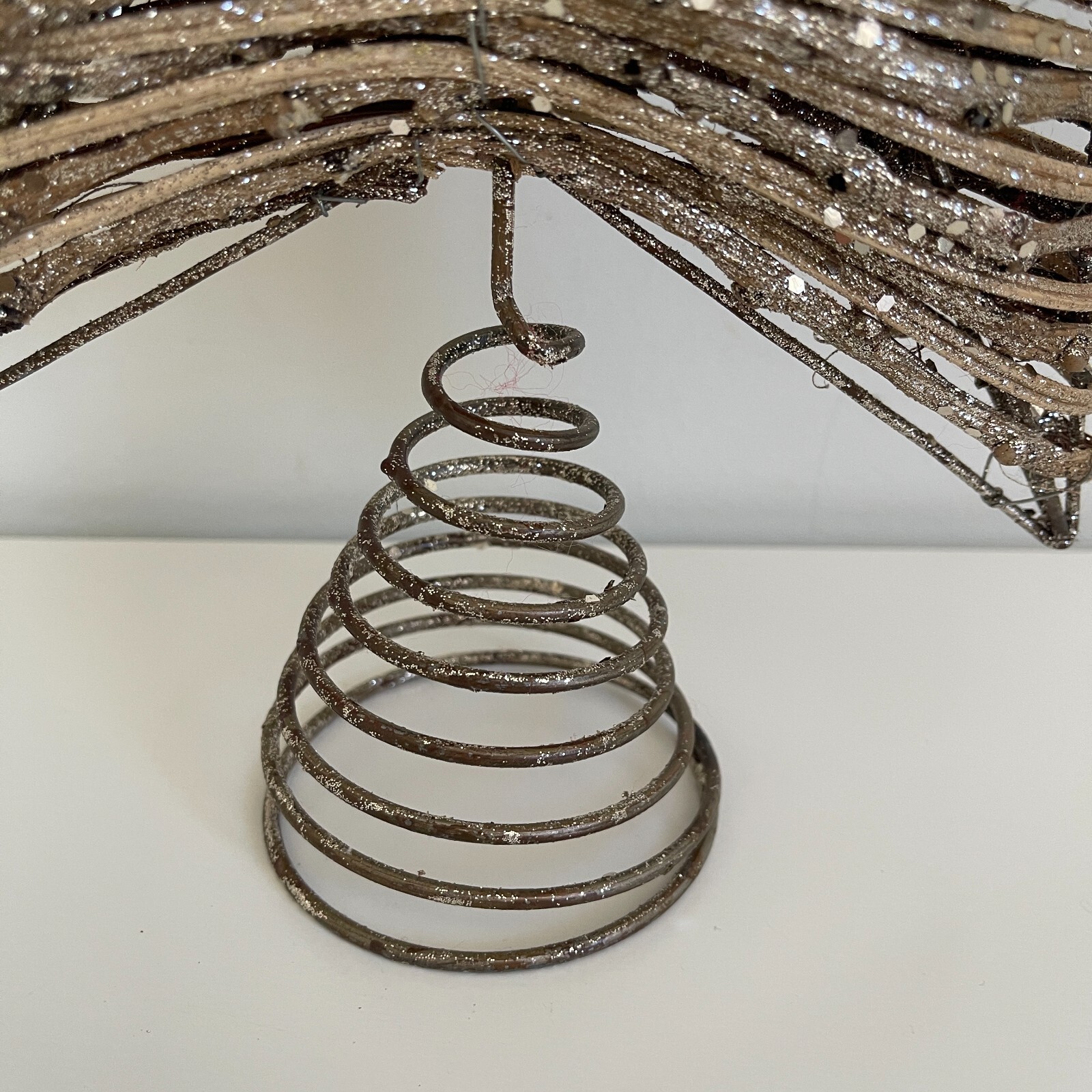 Rustic Rattan Wood Silver Christmas Tree Star Topper Large Farmhouse