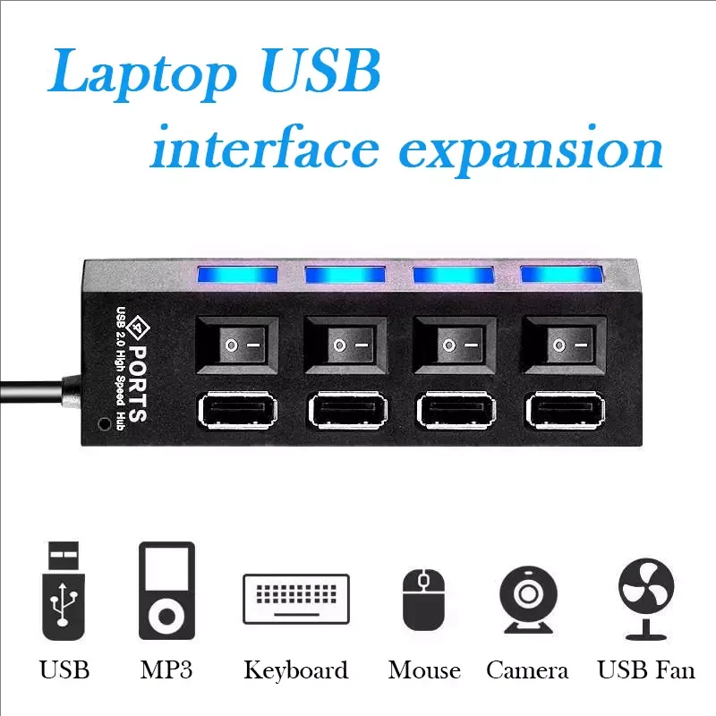Concentrador USB 7 puertos interruptor de encendido/apagado divisor de alta velocidad cable adaptador de CA lote PC portátil Foto 3 de 4