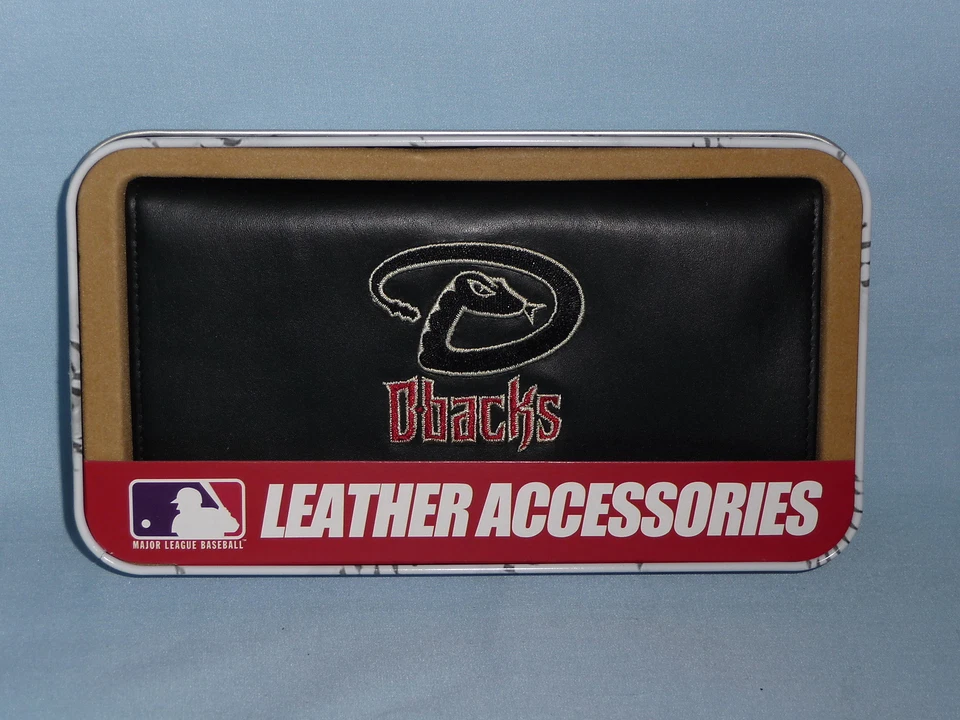 ARIZONA DIAMONDBACKS  Embroidered Leather CHECKBOOK   New in Tin Box!    black + - Image 2 of 4