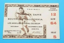 NOTRE DAME @ USC - COLLEGE FOOTBALL TICKET - 1938 - IRISH ONLY LOSS THAT YEAR