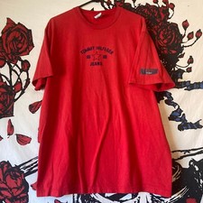 VTG 90s Tommy Hilfiger Jeans T-Shirt Embroidered Red Black Color Block Red XL