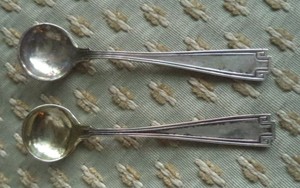 Vintage Pair of Gorham Etruscan Sterling Silver Salt Spoons Gold Wash