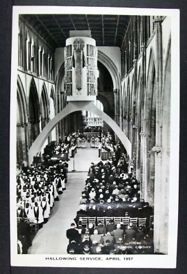 POSTKARTE Heiligstellungsgottesdienst April 1957; Kirche Kathedrale; Foto Robson, Cardiff