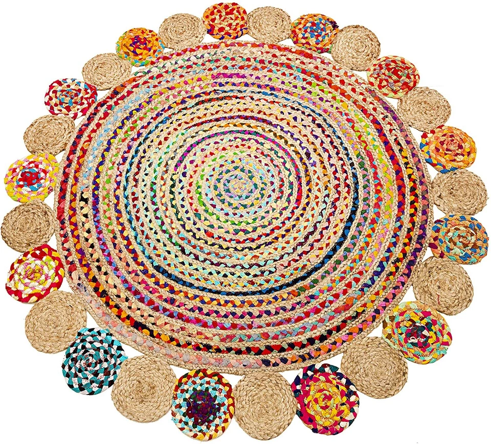 Alfombra redonda diseño yute y algodón alfombra hecha a mano 100% natural alfombra de piso alfombra de habitación Foto 4 de 4