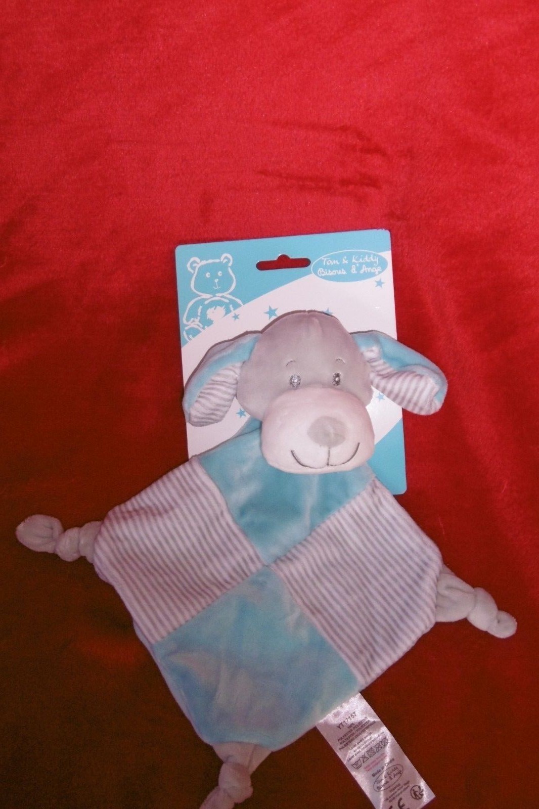 Doudou plat grelot chien lavable Tom & kiddy pour calmer les poussées dentaires